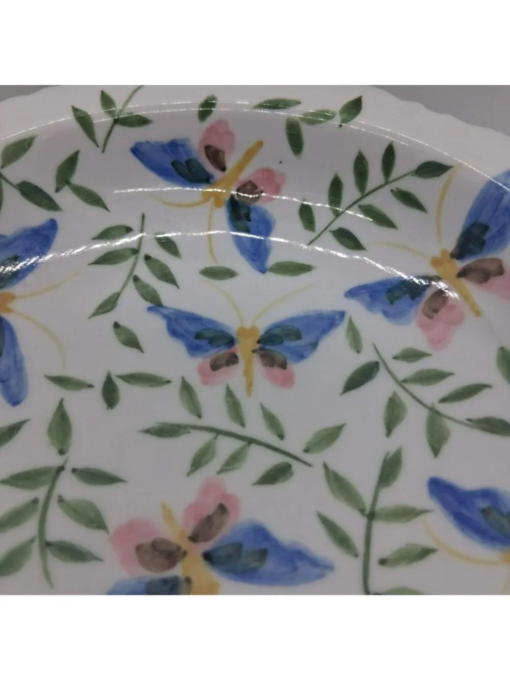 Andria By Sadek Pedestal Bowl Porcelain Butterfly Floral Pattern Scalloped Edge